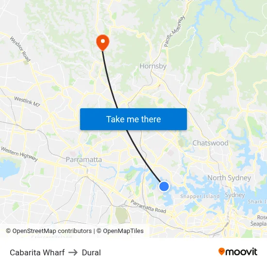 Cabarita Wharf to Dural map