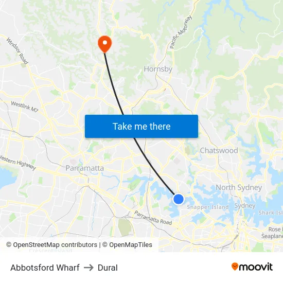 Abbotsford Wharf to Dural map