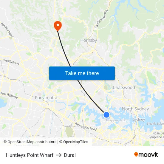 Huntleys Point Wharf to Dural map