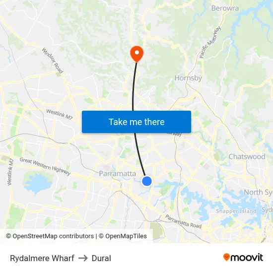 Rydalmere Wharf to Dural map