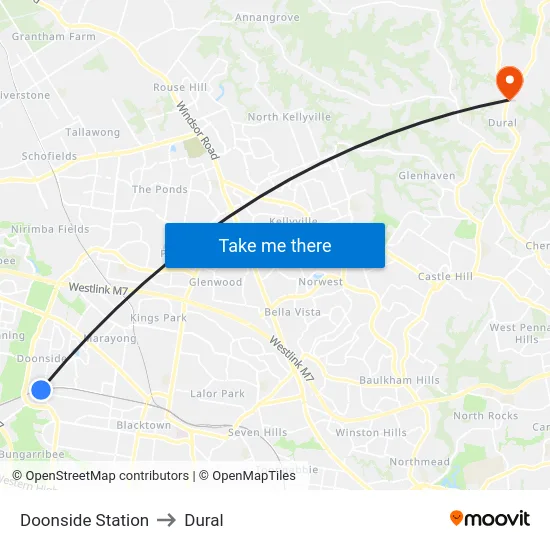 Doonside Station to Dural map