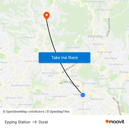 Epping Station to Dural map