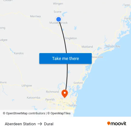 Aberdeen Station to Dural map