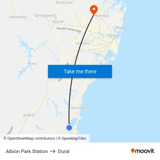 Albion Park Station to Dural map