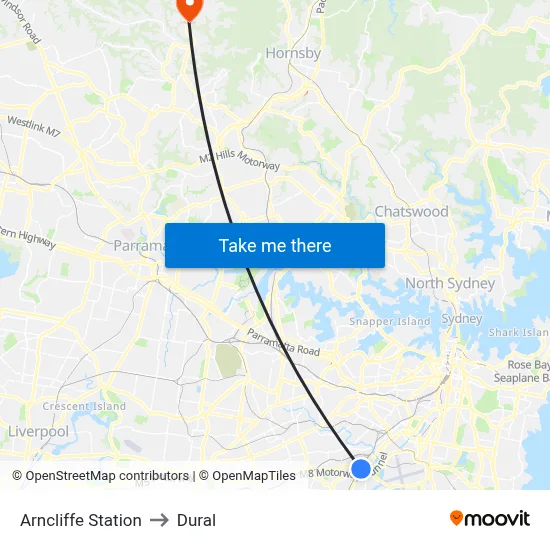 Arncliffe Station to Dural map