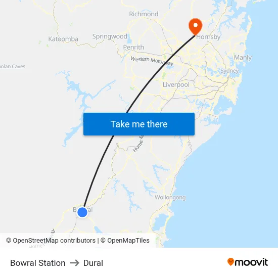 Bowral Station to Dural map