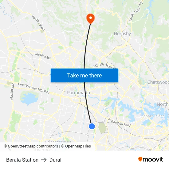 Berala Station to Dural map
