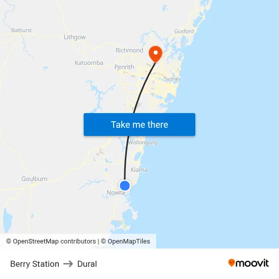 Berry Station to Dural map
