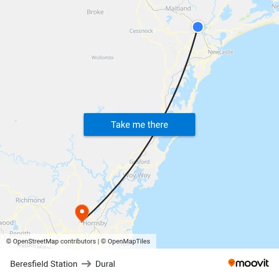 Beresfield Station to Dural map
