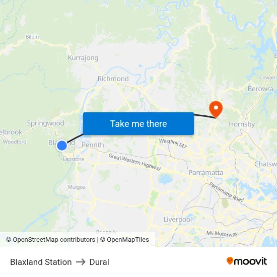 Blaxland Station to Dural map