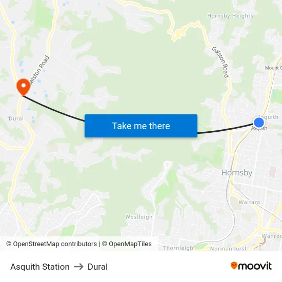Asquith Station to Dural map
