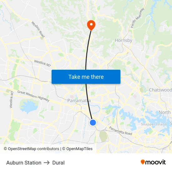 Auburn Station to Dural map
