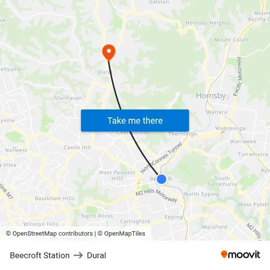 Beecroft Station to Dural map