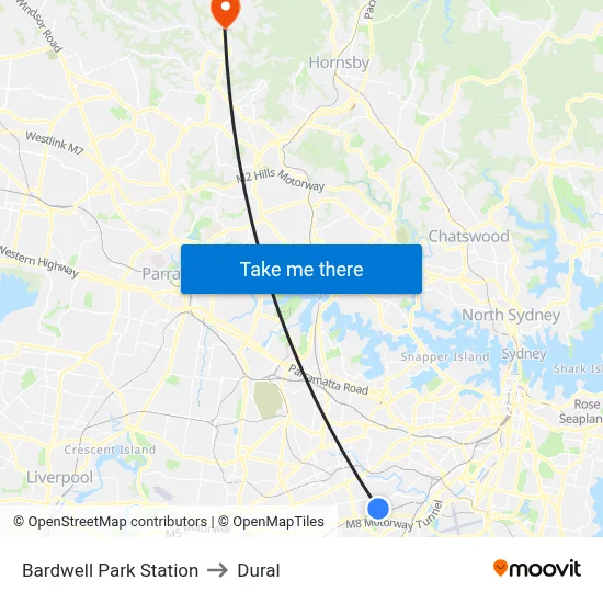 Bardwell Park Station to Dural map