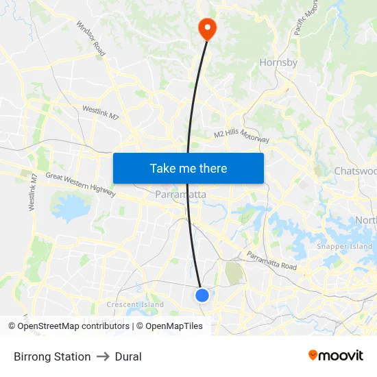 Birrong Station to Dural map