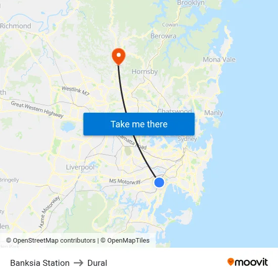 Banksia Station to Dural map