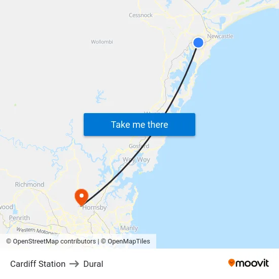Cardiff Station to Dural map