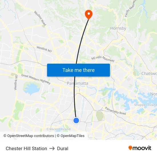 Chester Hill Station to Dural map