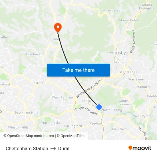 Cheltenham Station to Dural map