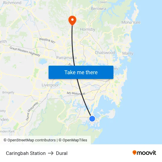 Caringbah Station to Dural map