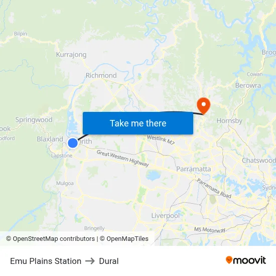 Emu Plains Station to Dural map
