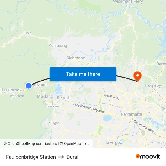 Faulconbridge Station to Dural map