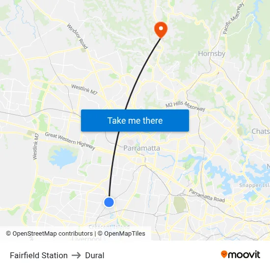 Fairfield Station to Dural map