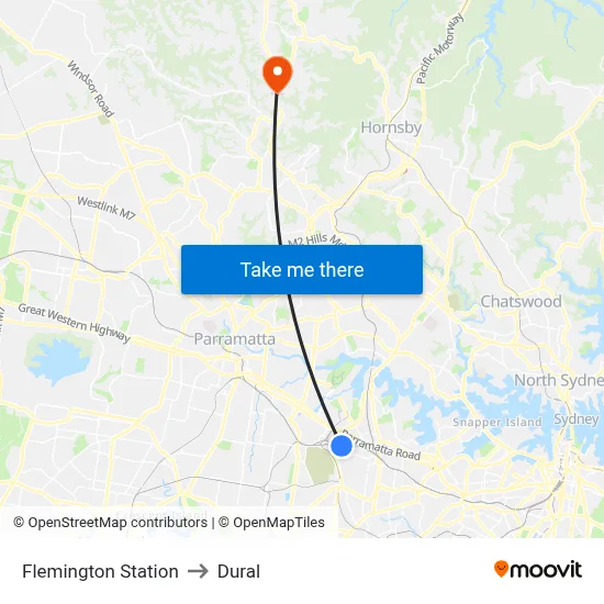 Flemington Station to Dural map