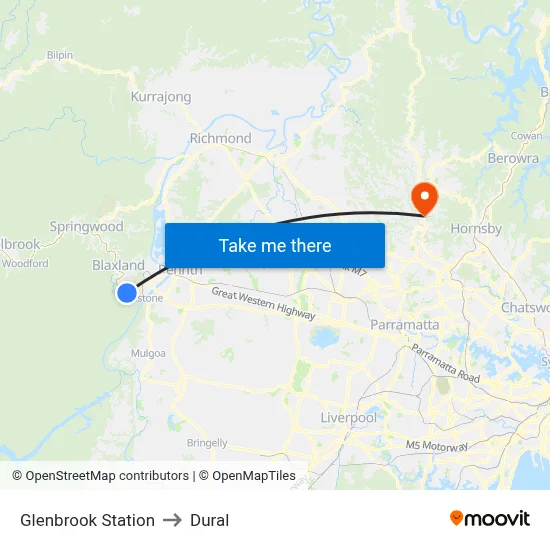Glenbrook Station to Dural map