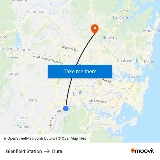 Glenfield Station to Dural map