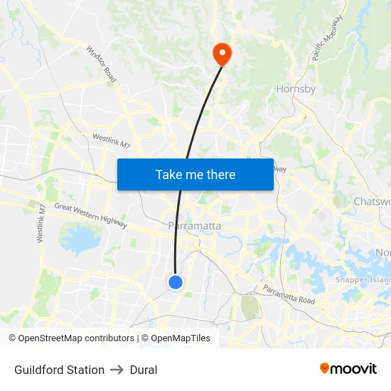Guildford Station to Dural map