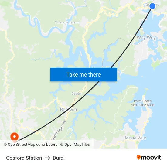 Gosford Station to Dural map