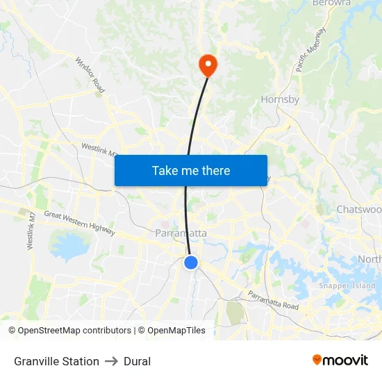 Granville Station to Dural map