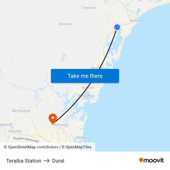 Teralba Station to Dural map