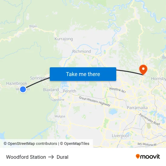 Woodford Station to Dural map