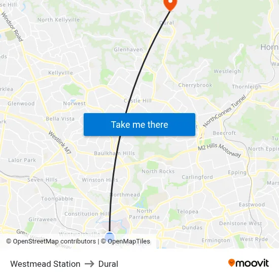 Westmead Station to Dural map