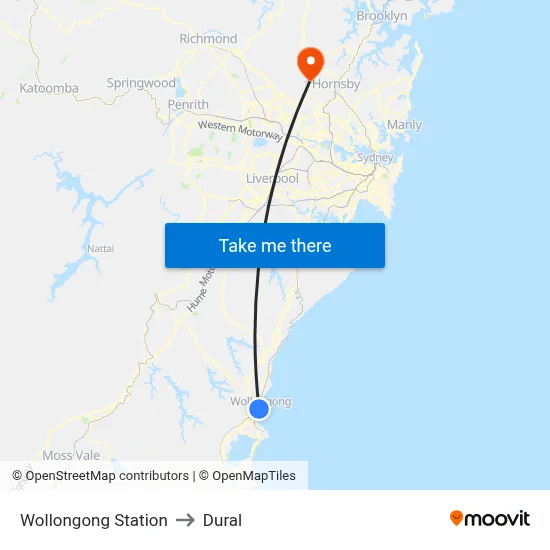 Wollongong Station to Dural map