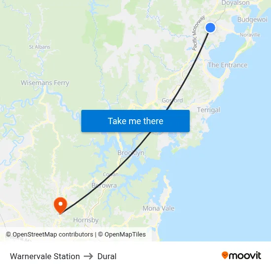 Warnervale Station to Dural map