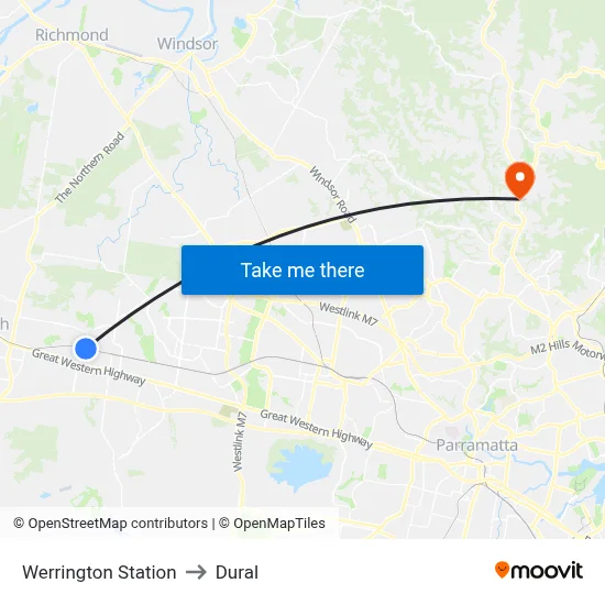 Werrington Station to Dural map