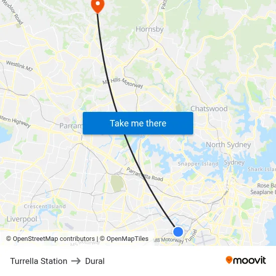 Turrella Station to Dural map