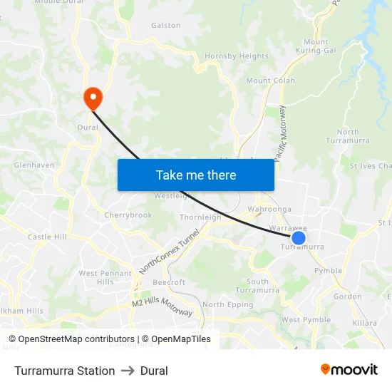 Turramurra Station to Dural map