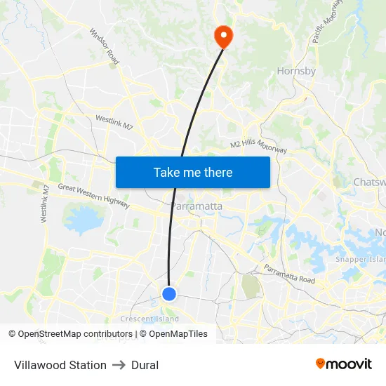 Villawood Station to Dural map