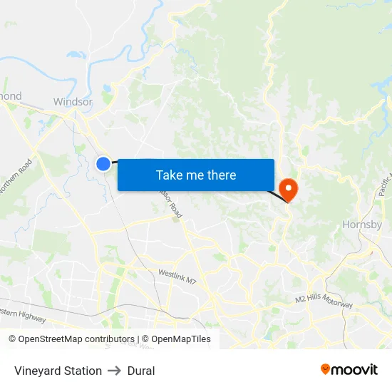 Vineyard Station to Dural map