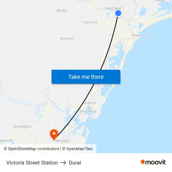 Victoria Street Station to Dural map
