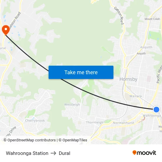 Wahroonga Station to Dural map