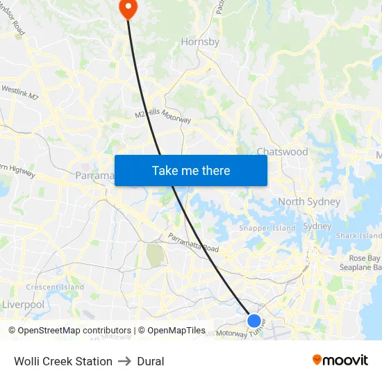Wolli Creek Station to Dural map