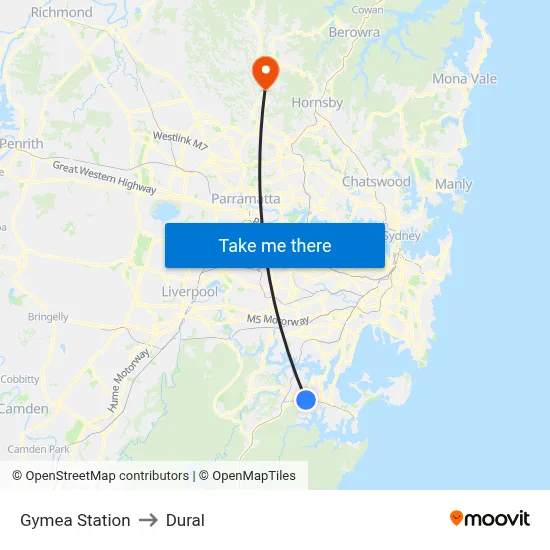 Gymea Station to Dural map