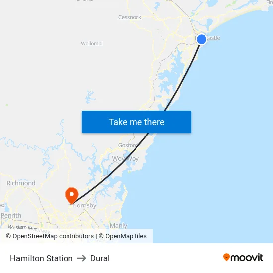 Hamilton Station to Dural map