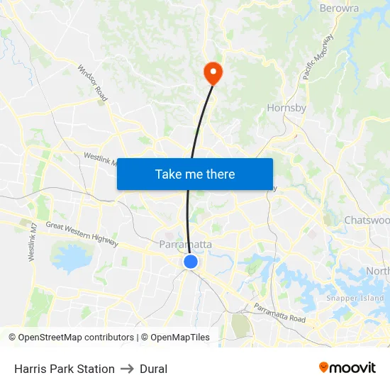 Harris Park Station to Dural map