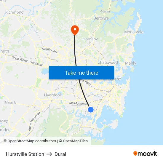 Hurstville Station to Dural map